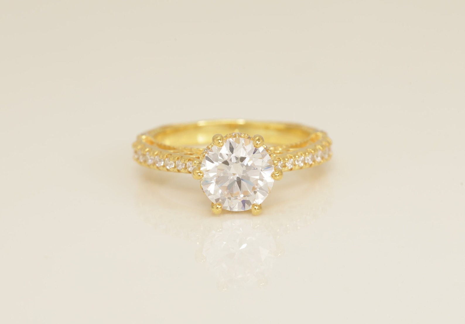 Cathedral Set Diamond Engagement Ring, Six Prong Diamond Anniversary Ring Gift for Her, Bridal Promise Ring, Wedding Ring